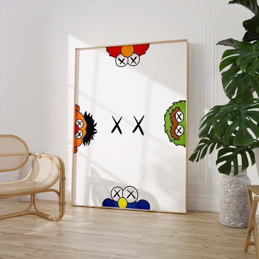 Cartoon Charakter Collage Poster · Geschenkidee · Pop Art Figuren Mix · Street Art Stil · Minimal Design · Print ohne Rahmen