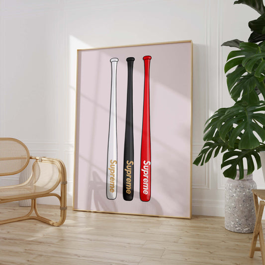 Streetwear Baseballschläger Poster · Supreme Style Design · Minimalistisches Hypebeast Kunstwerk · Urban Wanddeko · Print ohne Rahmen