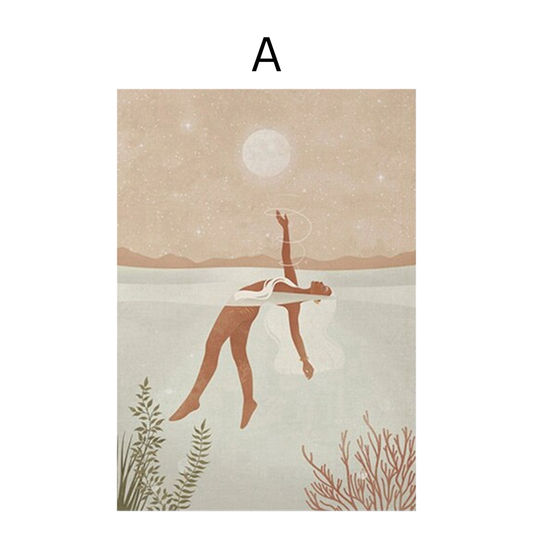 Poster sun moon and stars as a decoration in boho style as a print without a frame