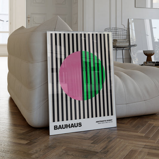 Poster Bauhaus Abstrakte Kunst · Pink Grüner Kreis mit schwarzen Streifen · Modernes Geometrisches Design · Deko Print ohne Rahmen