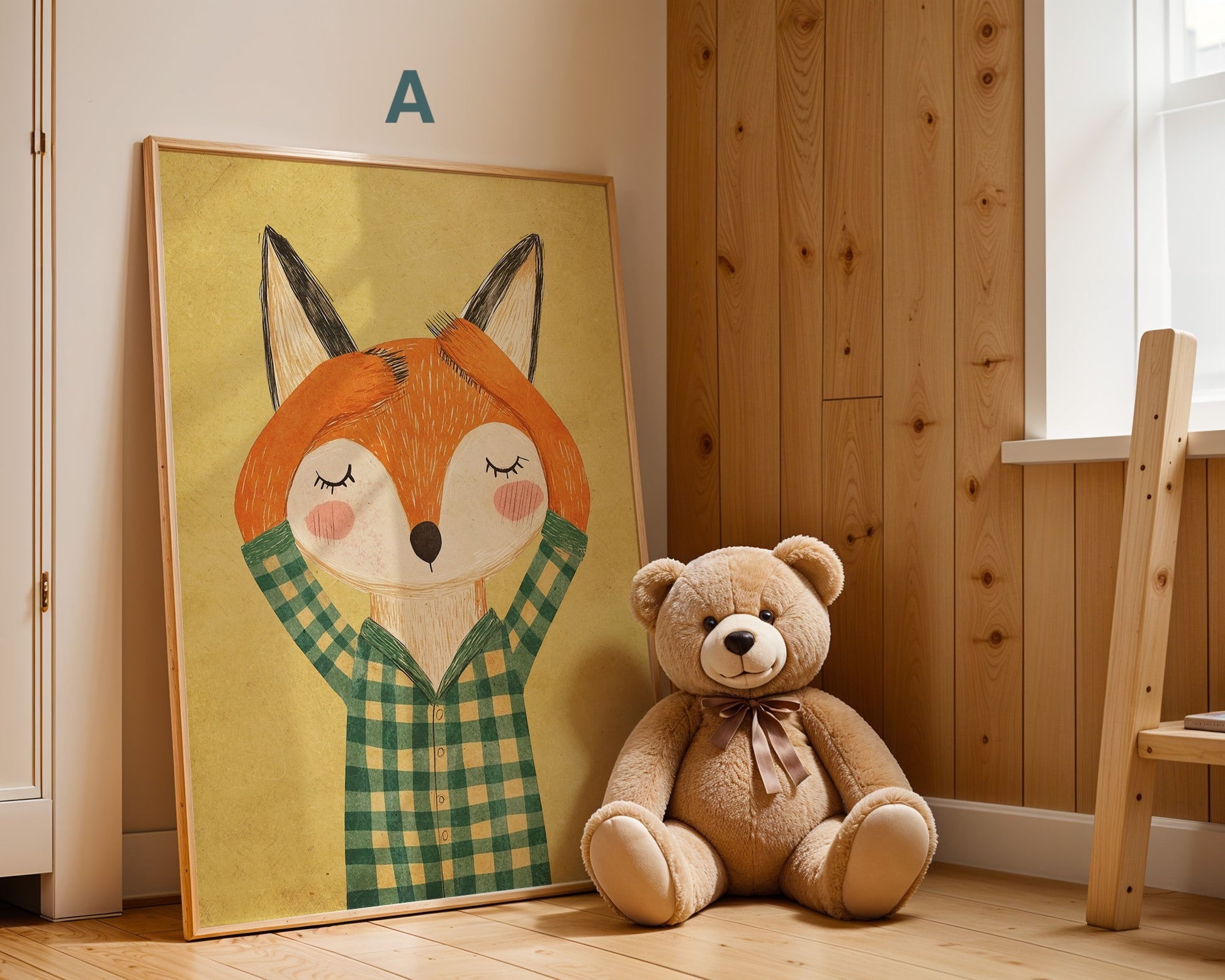 Niedliches Fuchs-Poster von Justgoodmood, das perfekt im Kinderzimmer zur Geltung kommt. Das fröhliche Design verleiht dem Raum eine verspielte Atmosphäre. Tolle Geschenkidee für kleine Abenteurer!