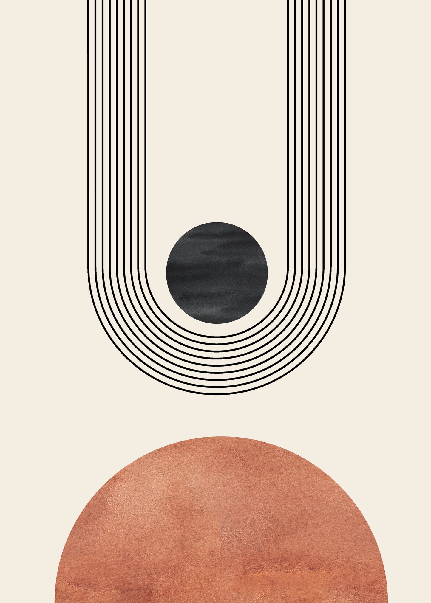 Grafisches Design mit geschwungenen Linien und organischen Formen in Erdtönen, von justgoodmood - ein wunderschöner Kunstdruck im Boho Stil.