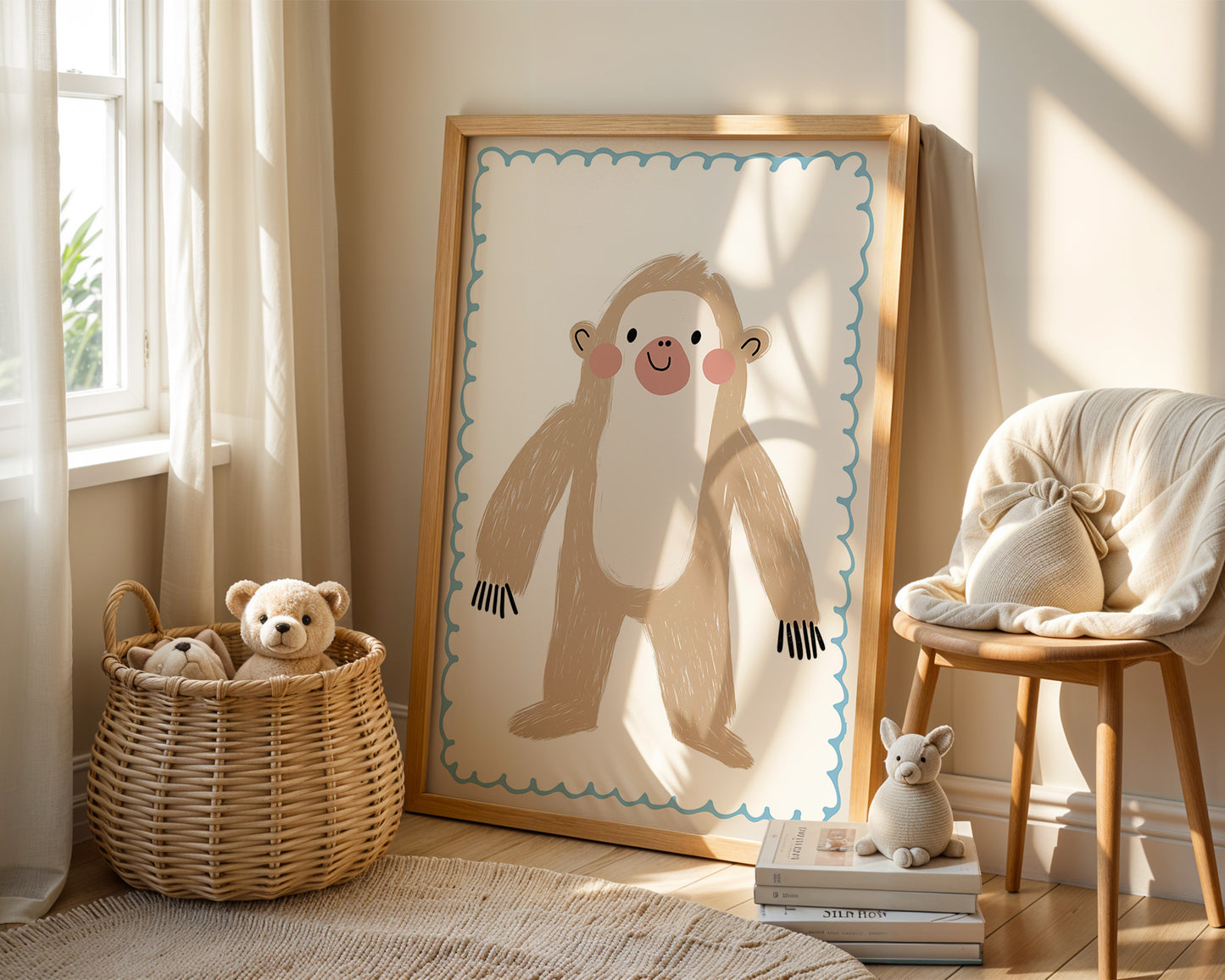 Poster Kinderzimmer Faultier · Süßes Tierposter · Lustiger Dschungelfreund · Sanfte Farben · Geschenkidee für Kinder · Deko Print ohne Rahmen