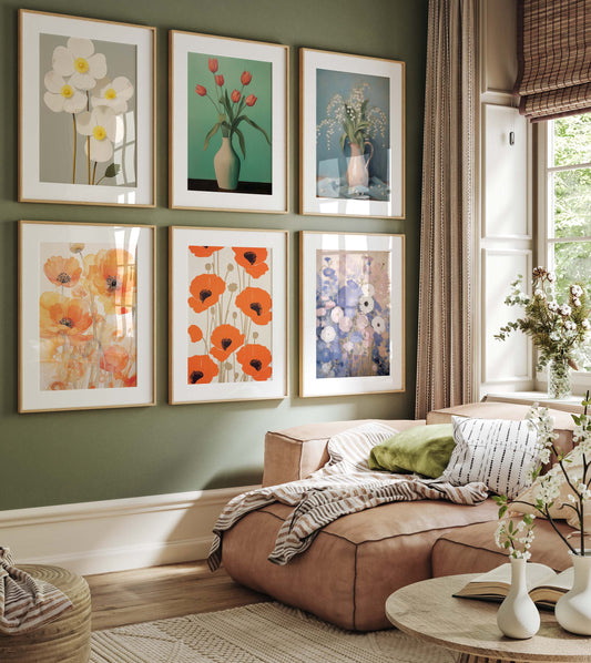 Blumen Poster · Geschenkidee · Tulpen Mohnblumen Maiglöckchen und Florale Aquarellkunst · Dekoprint ohne Rahmen