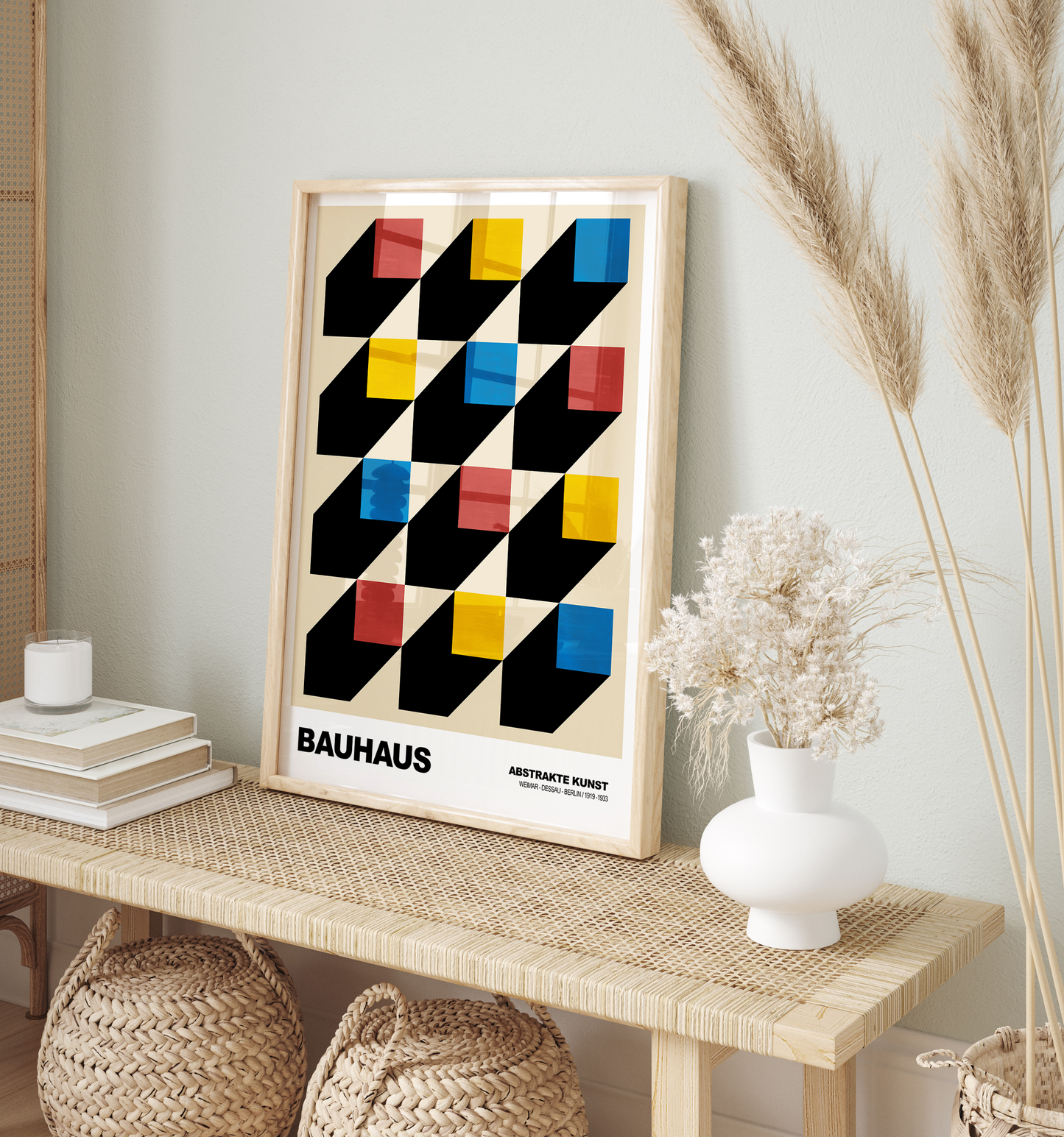 Poster Bauhaus Muster · Geometrisches Design mit Schatten · Modern Art in Primärfarben Rot Gelb Blau · Deko Print ohne Rahmen