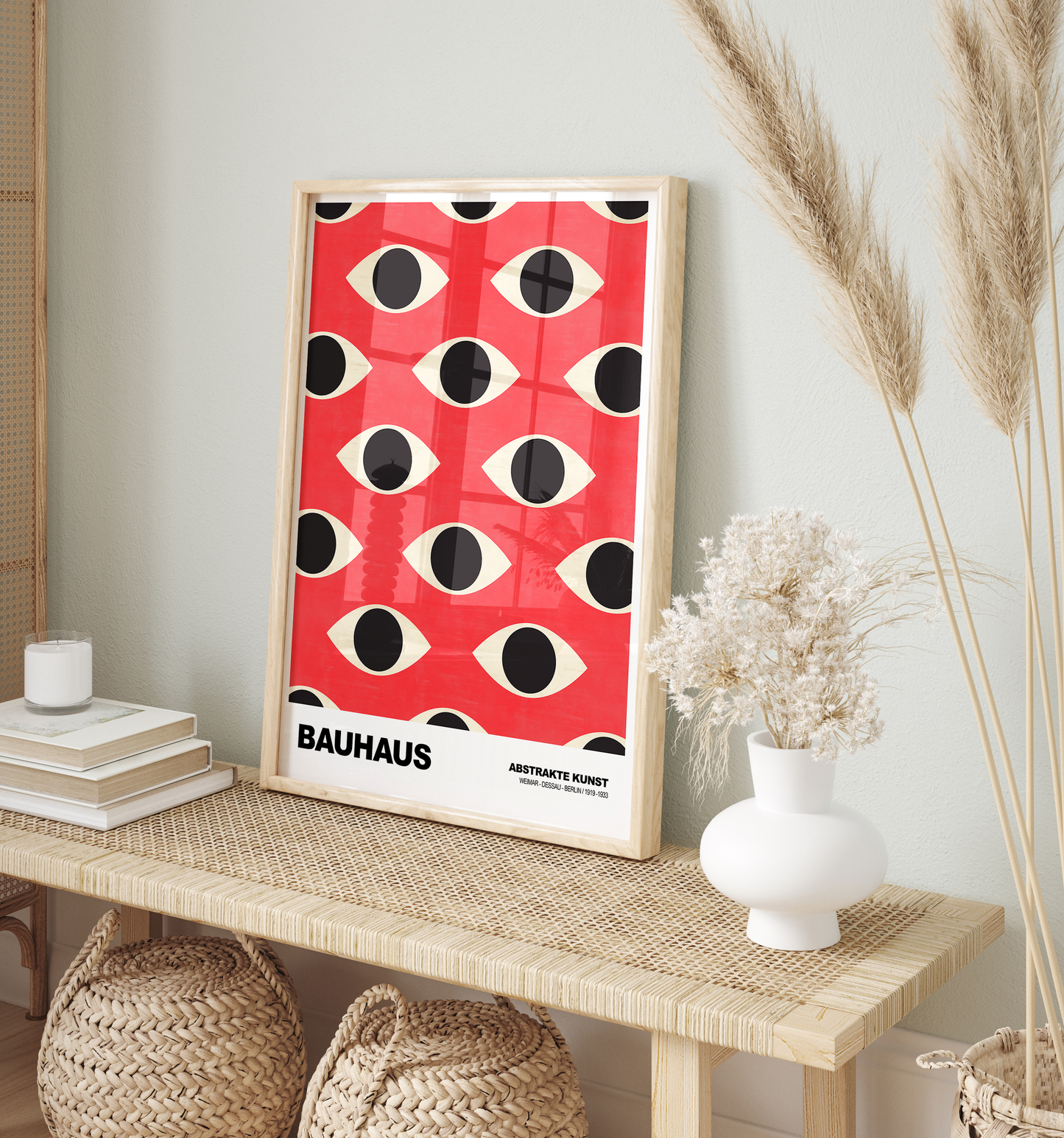 Poster Bauhaus Abstrakte Augen Grafik · Geometrisches Muster in Rot und Beige · Modernes Retro Design · Deko Print ohne Rahmen