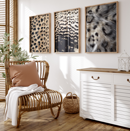 Tiermuster Poster · Geschenkidee · Reh Leopard Zebra Felloptik · Dekoprint ohne Rahmen