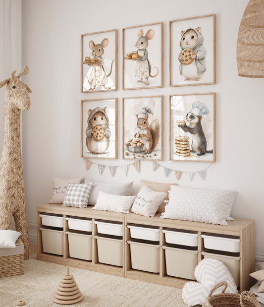 Süßes Tier Bäckerei Poster · Geschenkidee · Aquarell Tier Illustration Style Design · Kinderzimmer Wanddeko · Print ohne Rahmen