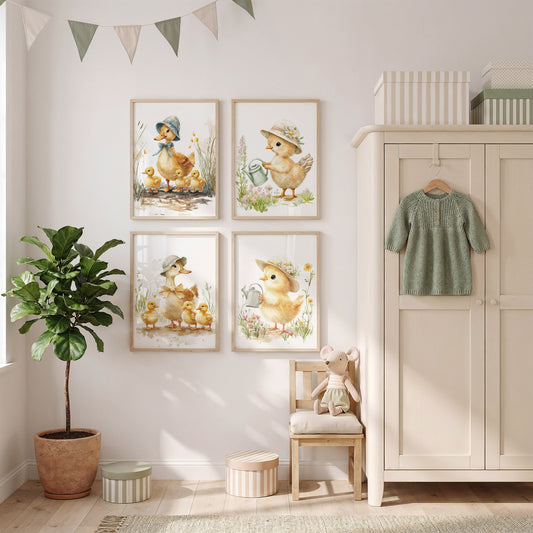 Enten Kinderzimmer Süß Sommer Aquarell Ente Küken Poster · Kinderzimmer Bilder · Wand Deko · Kunst Druck · Deko Print ohne Rahmen