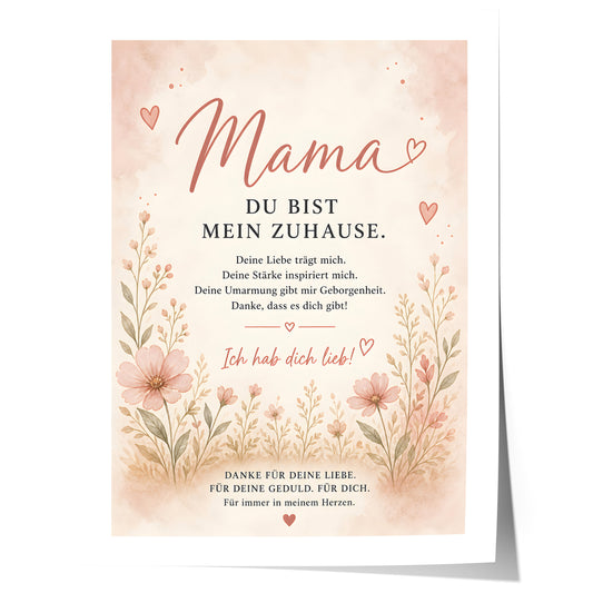 Muttertag Poster Mama Blumen · Geschenk für Mama · Liebe Spruch Poster · Boho Wanddeko Floral · Print ohne Rahmen