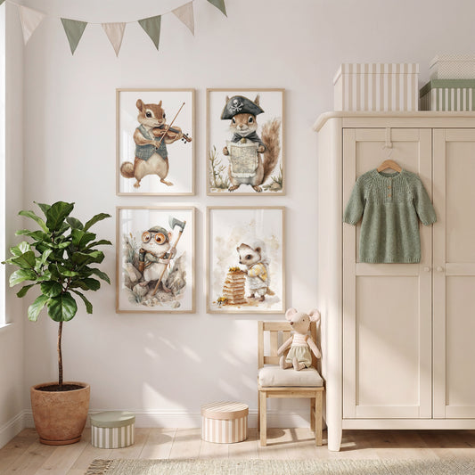 Magische Waldtiere Kinderzimmer Zauber Aquarell Eichhörnchen Maus Igel Poster · Kinderzimmer Bilder · Wand Deko · Kunst Druck · Deko Print ohne Rahmen