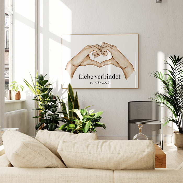 Hände Herz Liebe Poster · Geschenkidee · Personalisierte Namen Datum Hochzeit Verlobung · Minimalistisches Wandbild · Print ohne Rahmen