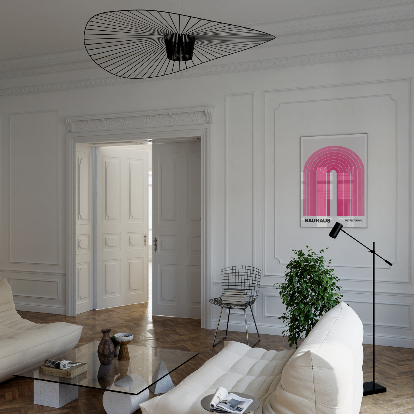 Poster Bauhaus Abstrakte Kunst · Pinke Retro Bogen Grafik im minimalistischen Stil · Geometrisches Wandbild · Deko Print ohne Rahmen