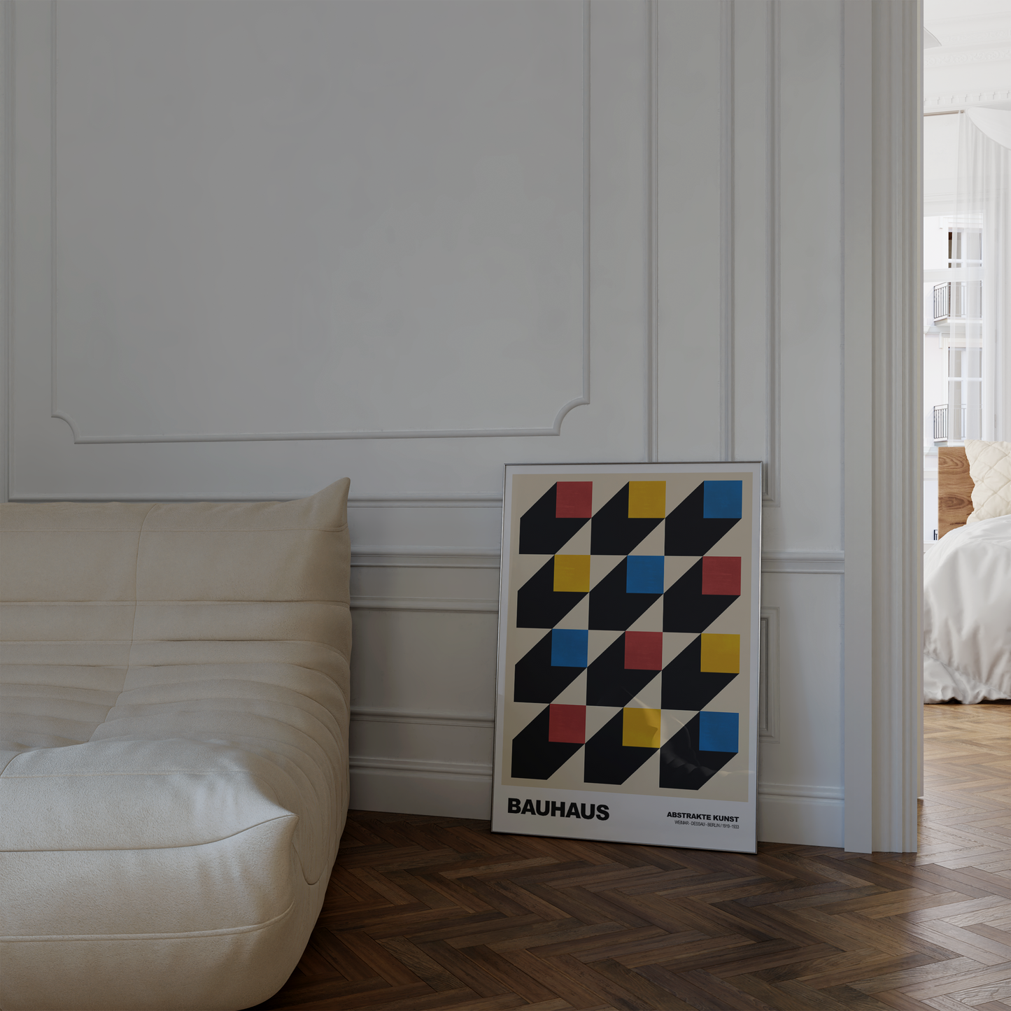 Poster Bauhaus Muster · Geometrisches Design mit Schatten · Modern Art in Primärfarben Rot Gelb Blau · Deko Print ohne Rahmen