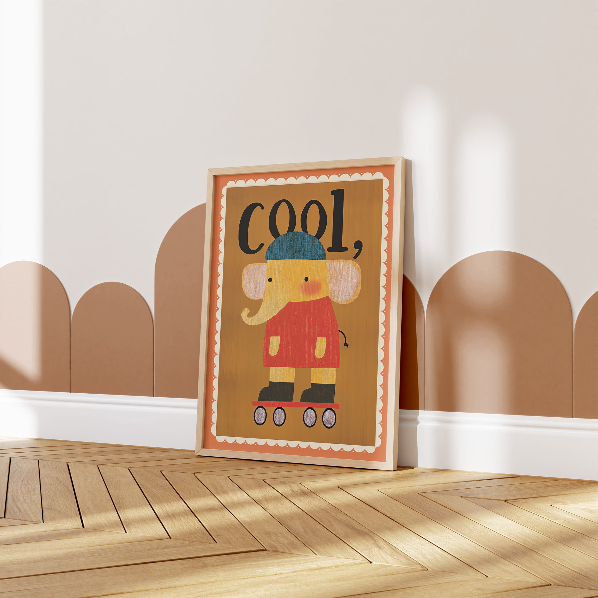 Das fesselnde Poster "Cooler Elefant auf Rollschuhen" von justgoodmood, setzt einen fröhlichen Akzent im Kinderzimmer und sorgt für gute Laune.