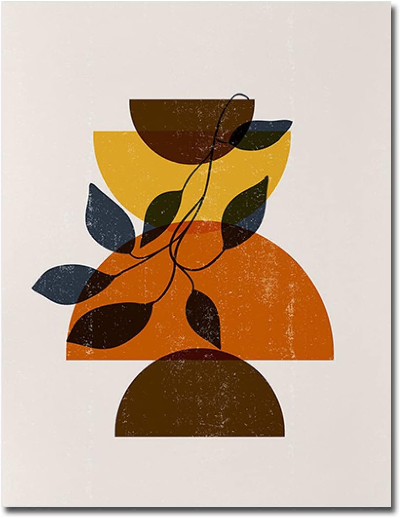 Kreatives Boho Poster von justgoodmood mit geometrischen Formen und blattartigen Details in warmen Farben. Verwandel deine Wände mit diesem einzigartigen Design.