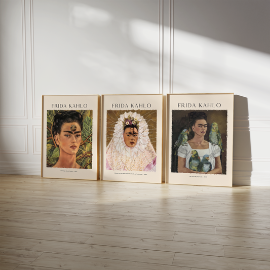Frida Kahlo Kunst Poster · Geschenkidee · Selbstporträts Papageien Affen Mexikanische Ikonen · Dekoprint ohne Rahmen
