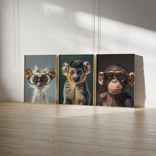 Affen Poster · Geschenkidee · Schimpanse und Affe mit Brille · Dekoprint ohne Rahmen