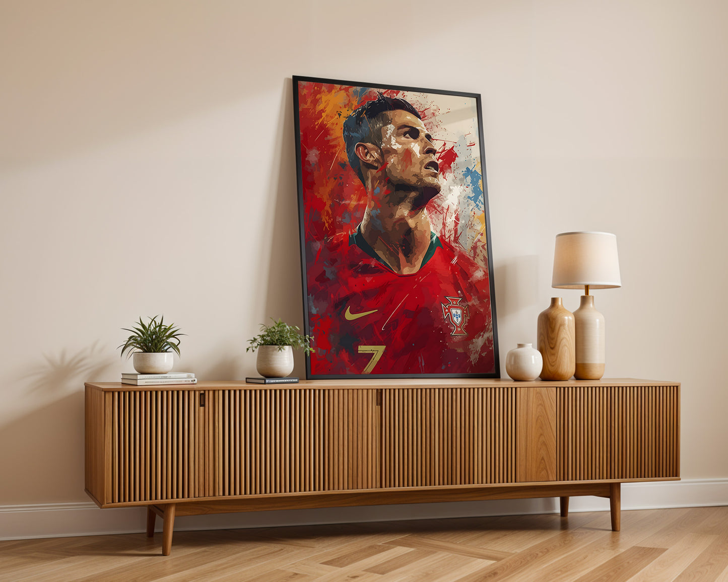 Fußball Legende Ronaldo Portugal · Dynamisches Kunstposter im Splash Art Stil · Wanddeko für Fans · Druck ohne Rahmen