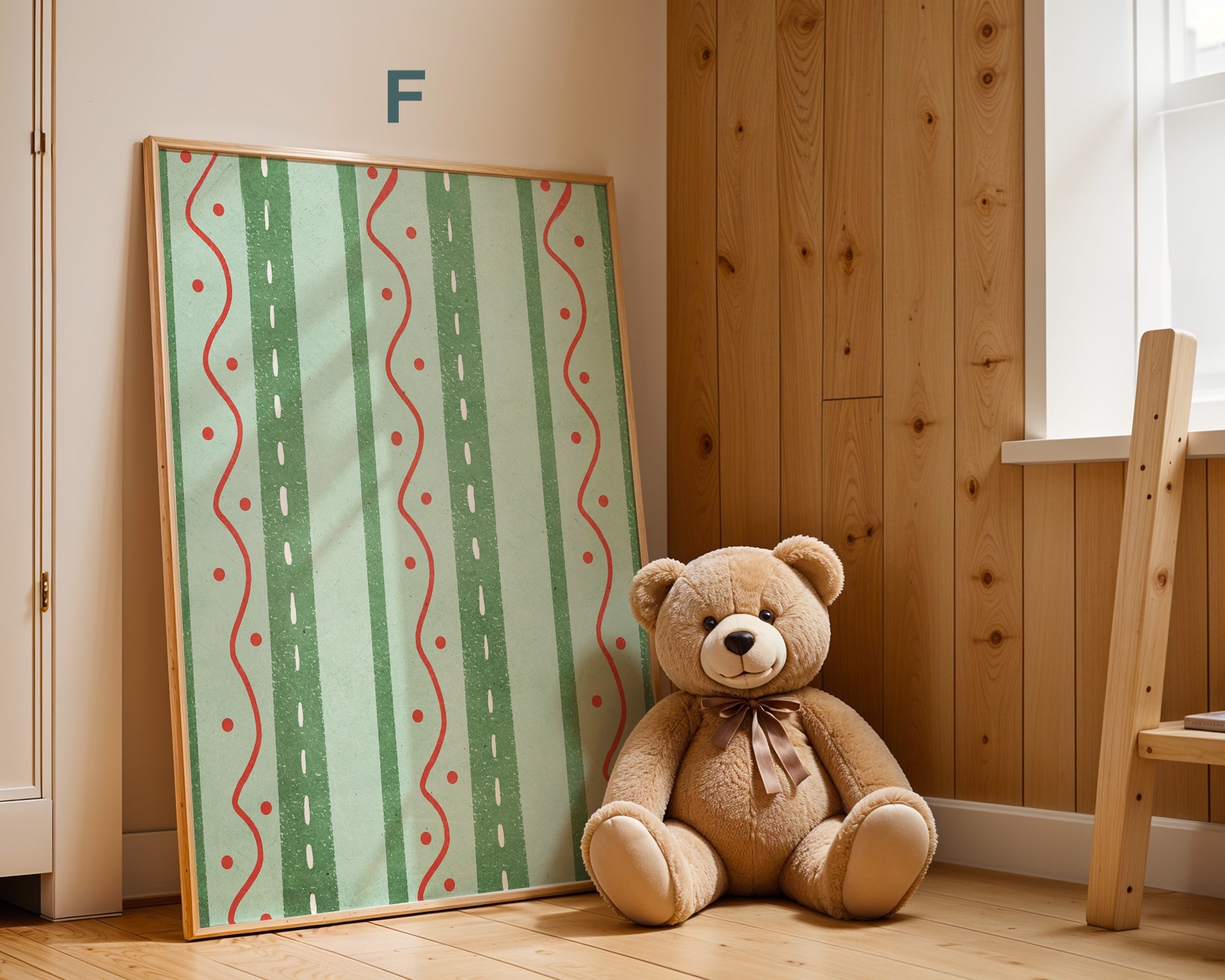 Verspieltes Poster mit einem kreativen Wellen-Design, perfekt für die Wandgestaltung im Kinderzimmer, designt von justgoodmood. Dieses dekorative Element bringt Leben und Farbe in den Raum.