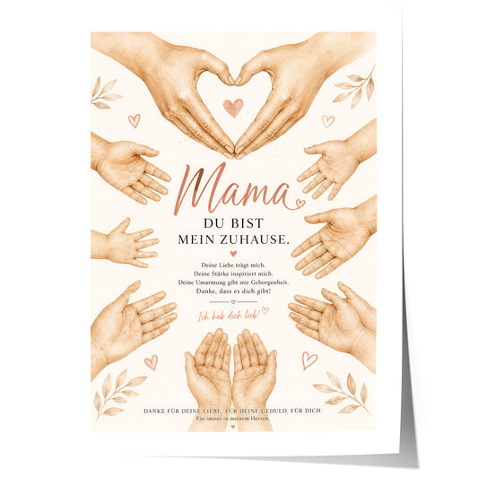 Muttertag Poster · Geschenk für Mama · Familie Hände Illustration · Liebe & Dankbarkeit · Print ohne Rahmen