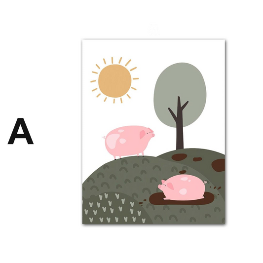 Poster Kinderzimmer Bauernhof Bauer Tiere Kuh Schwein Pferd Hahn · Kinderzimmer Bilder · Wand Deko · Kunst Druck · Deko Print · ohne Rahmen