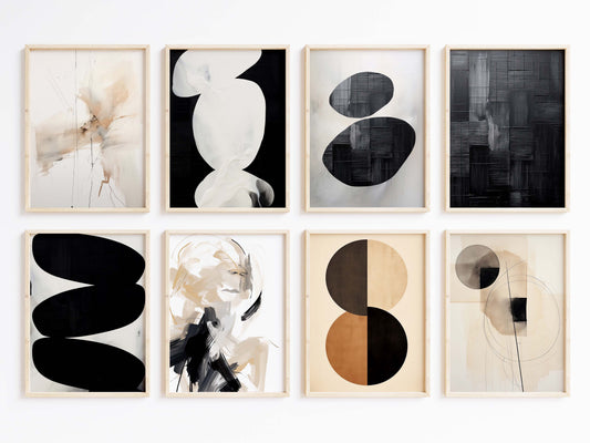 Abstrakte Poster Wanddeko · Minimalistische Beige Schwarz Kunst · Moderne Geometrische Wohnzimmer Bilder · Print ohne Rahmen