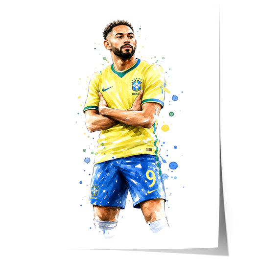 Brasilien Fussball Poster · Geschenkidee · Aquarell Sport Wandbild · Deko Print ohne Rahmen