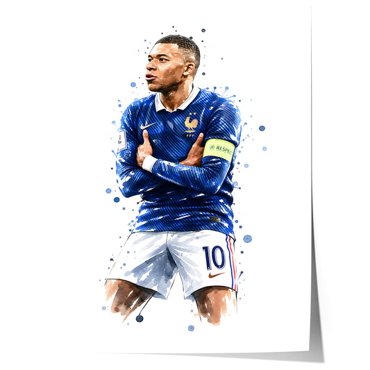 Frankreich Fußball Poster · Geschenkidee · Aquarell Sport Wandbild · Deko Print ohne Rahmen