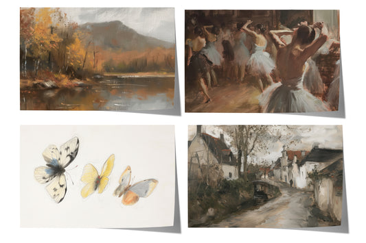 Moderne Vintage Kunst Poster · Geschenkidee · Landschaft Ballett Schmetterlinge Dorfansichten · Dekoprint ohne Rahmen
