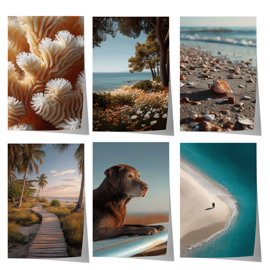 Strand Poster · Geschenkidee · Strand Palmen Muscheln · Dekoprint ohne Rahmen