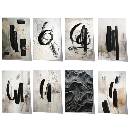 Abstrakte Kunst Poster · Geschenkidee · Schwarze Pinselstriche Struktur Minimalistische Wandkunst · Dekoprint ohne Rahmen