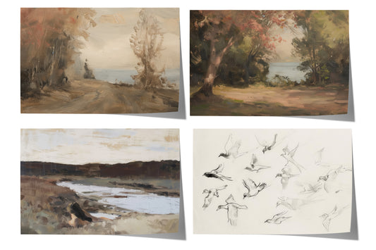 Moderne Vintage Landschaft Poster · Geschenkidee · Natur Flusslandschaften Dorfansichten Klassische Wandkunst · Dekoprint ohne Rahmen