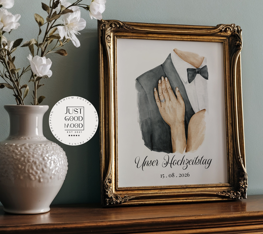Personalisiertes Hochzeit Poster · Geschenkidee · Paar Hände Illustration · Jahrestag Verlobung Liebe · Print ohne Rahmen