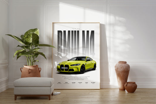 Sportwagen Poster Gelb · Geschenkidee · Performance Coupé Wandbild · Deko Print ohne Rahmen