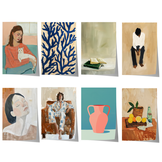 Moderne Kunst Poster · Geschenkidee · Abstrakte Porträts, Frau mit Katze, Stillleben & Boho Wandbilder · Dekoprint ohne Rahmen