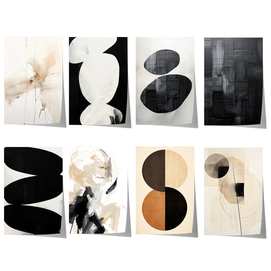 moderne abstrakte poster mit geometrischen formen in beige schwarz und neutralen farben