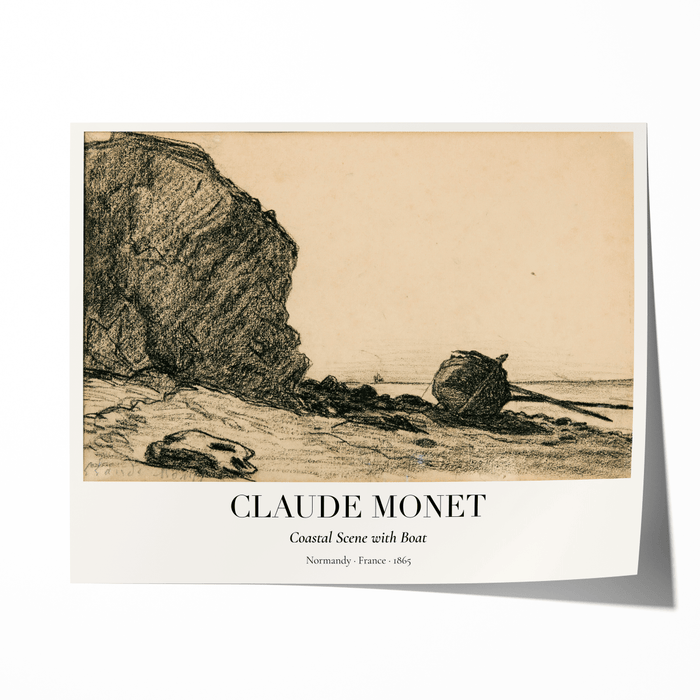 Claude Monet Zeichnung · Strand mit Boot ca. 1865 · Küstenstudie in Kohle · Vintage Kunstposter · Normandie Skizze · Druck ohne Rahmen - justgoodmood