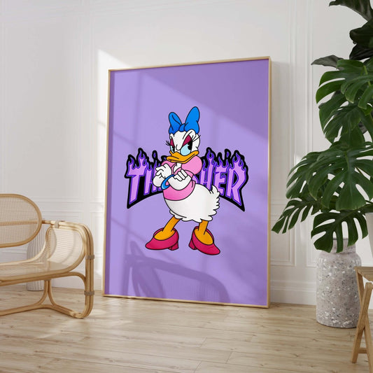 Duck Girl Cartoon Poster · Thunder Typografie · Pop Art Illustration · Cute Comic Design · Print ohne Rahmen - justgoodmood