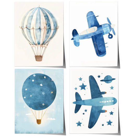 Poster Kinderzimmer Heißluftballon Flugzeug Aquarell Flugträume · Kinderzimmer Bilder · Wand Deko · Kunst Druck · Deko Print · ohne Rahmen