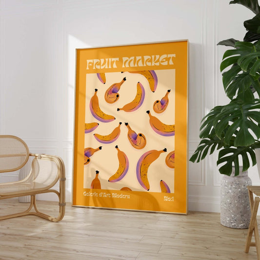 Fruit Market Poster · Banana Pattern Artwork · Retro Modern Illustration · Minimal Pop Art Design · Moderne Wandkunst · Print ohne Rahmen - justgoodmood