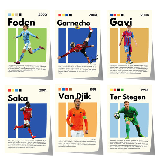 modernes fußball poster mit foden garnacho gavi saka van dijk und ter stegen