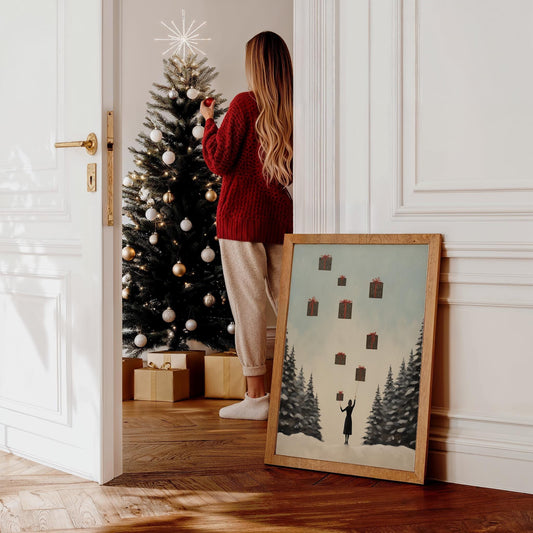 Geschenke Poster · Magische Weihnachts Deko · Geschenkidee · Traumhafte Schnee Szene · Dekoprint ohne Rahmen - justgoodmood