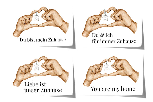 hands forming heart with house key love home poster illustration