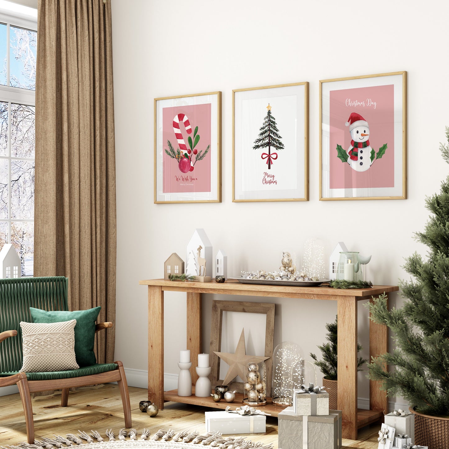 Weihnachtsposter Merry Christmas Aquarell · Geschenkidee · Weihnachtsbaum Schneemann Zuckerstange · Wand deko · Deko Print · ohne Rahmen