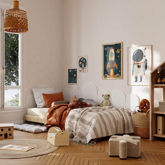 Astronaut Poster Kinderzimmer · Geschenkidee für Kinder · Kinderzimmer Deko  · Weltraum Rakete & Planeten · Deko Print ohne Rahmen