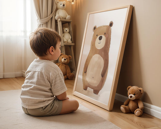 Boho Babyzimmer Poster · Giraffe, Löwe, Bär, Biene, Schwein, Schaf · Niedliche Tier Wandkunst · Skandi Stil ·Pastell· Deko Print ohne Rahmen