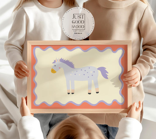 Poster Kinderzimmer Pferd · Lila Pony mit Punkten · Niedliches Tierposter für Mädchenzimmer & Babyzimmer · Skandi Deko · Print ohne Rahmen