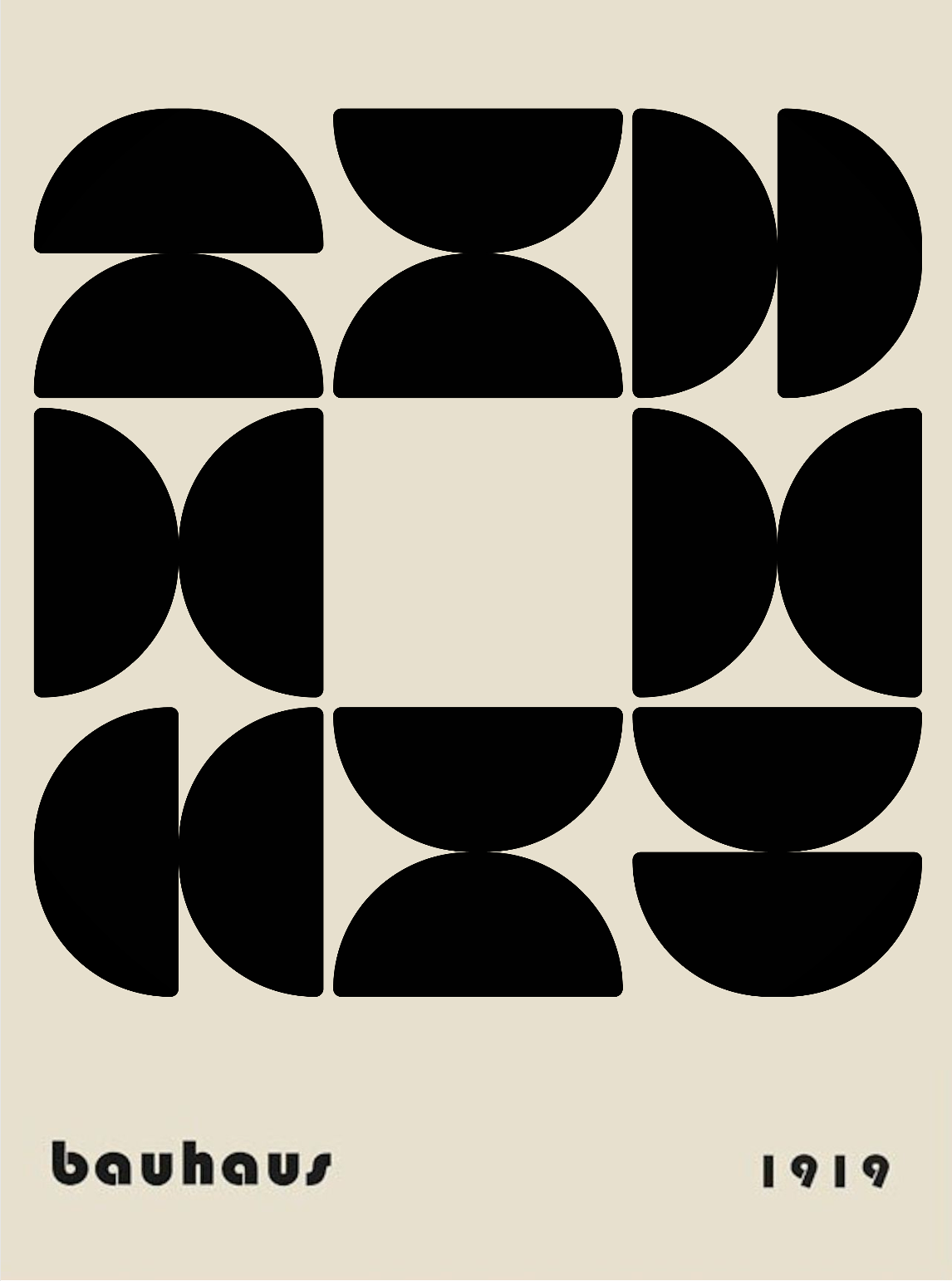 Schönes Poster Bauhaus Auge von justgoodmood, das stilisierte, abgerundete Formen in Schwarz zeigt, eine perfekte Deko für kreative und gemütliche Räume.