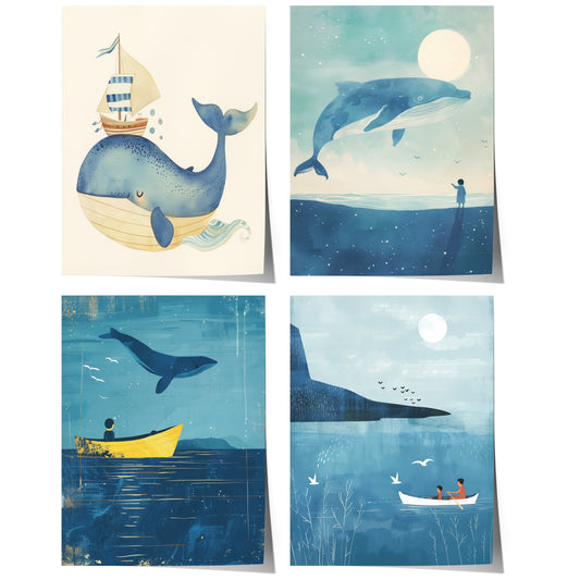 Wal Poster Kinderzimmer · Geschenkidee für Kinder ·Märchenhafte Ozeane · Traumhaftes Wal Abenteuer · Kind trifft Wal ·Deko Print ohne Rahmen